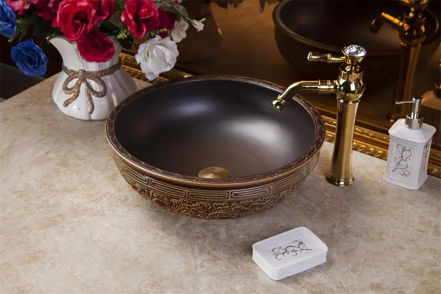 Blue And White Antique style art ceramic porcelain wash basin bathroom round ceramic hand basin (6)