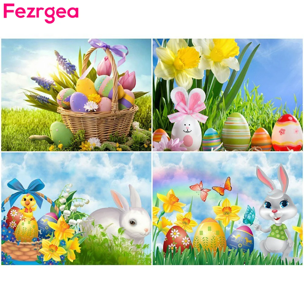 Fezrgea Full Round Diamond Painting Easter Eggs Cross Stitch Embroidery Cartoon Handicraft Art Home Decor gift | Дом и сад