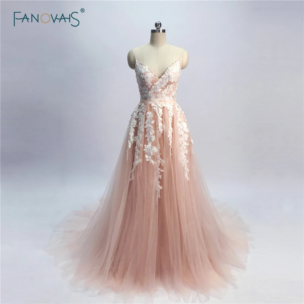 

New Blush Pink Evening Dresses Long 2019 A-Line Evening Gown Beaded Lace Evening Dress for Women Vestidos de Fiesta NE3
