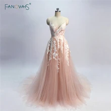 Novo Blush Rosa Vestidos de Noite Longos Vestidos 2018 A Linha de Vestido de Noite Frisado Rendas Vestido de Noite para As Mulheres Vestidos de Fiesta NE3