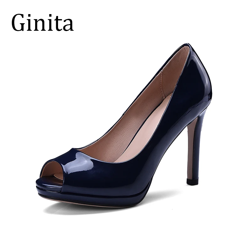 

Ginita Summer Autumn Sexy Pumps 10cm Super High Heels Women's Pumps PU Leather Peep Toe Spike Heels Shoes Woman