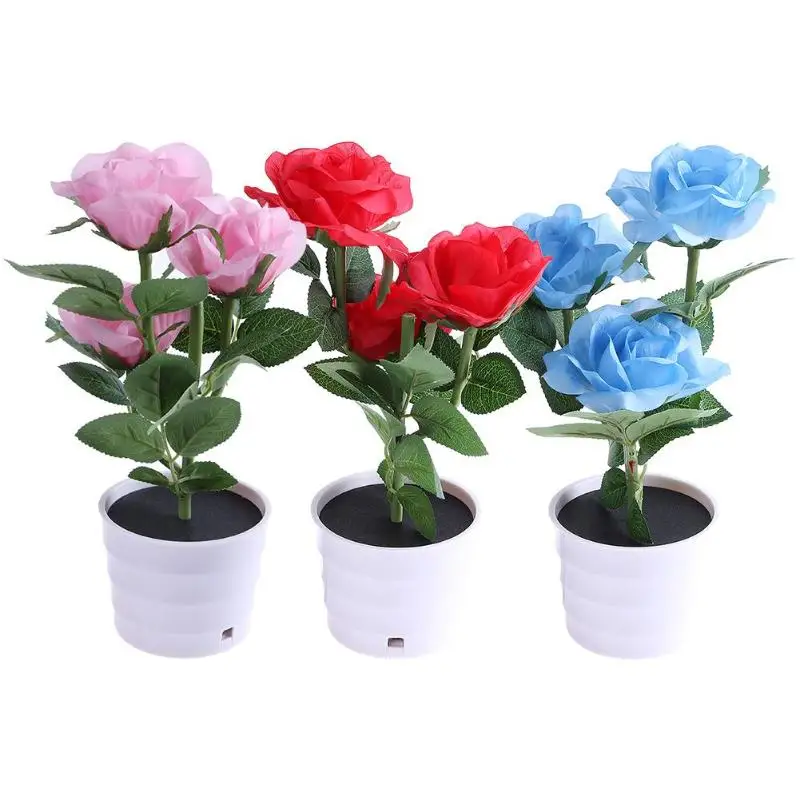 

Solar Rose Flower Lights LED Light Artificial Rose Pot with 3 Lights Flower Bonsai LED Light Lamp for Home Garden Room