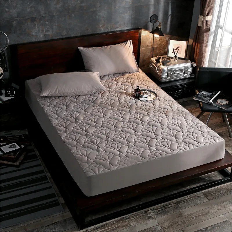 

Silver Grey Solid Color Quilted Stars Diamond Pattern 3-Piece 100% Cototn Quilted Fitted Bed Sheet Queen Size Mattress Cover