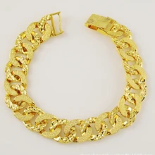 Узорчатая цепочка на запястье твердая Желтая Женская Золотая Мужская Браслет цепочка 8,4"