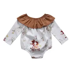 Цельнокроеная одежда с оборками и цветочным принтом для маленьких девочек короткий комбинезон с длинными рукавами одежда боди От 0 до 2 лет