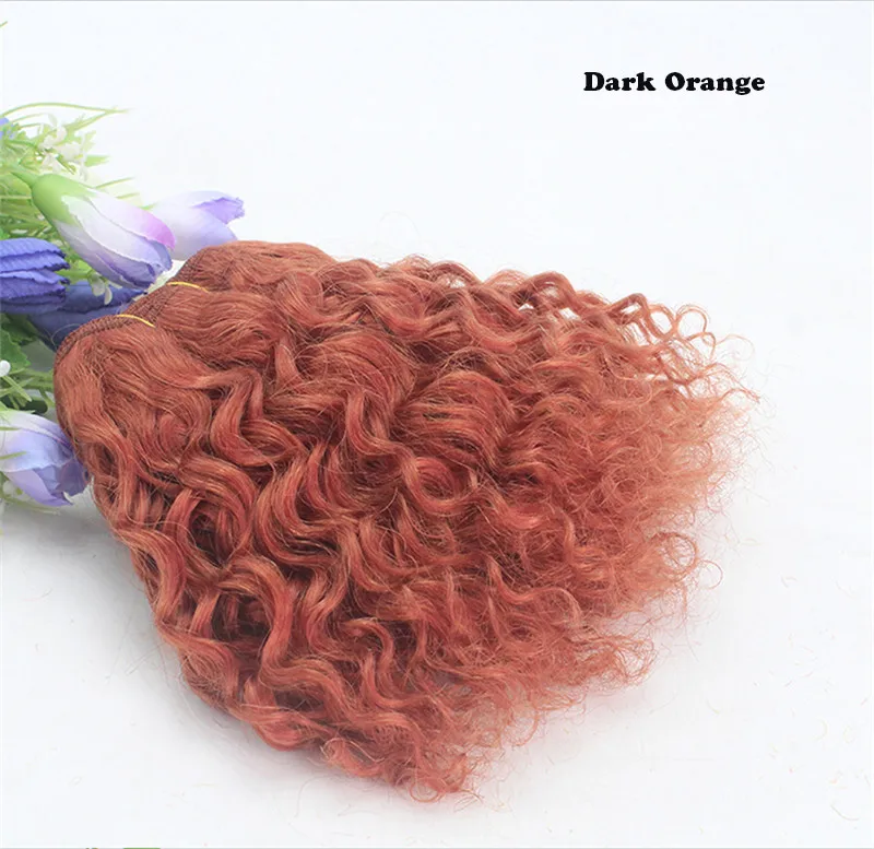 1 Piece Extension Wool Hair Wefts Khaki Yellow Red Color Curly Hair Wigs for BJD/SD/American Doll DIY Wigs - Цвет: Dark Orange