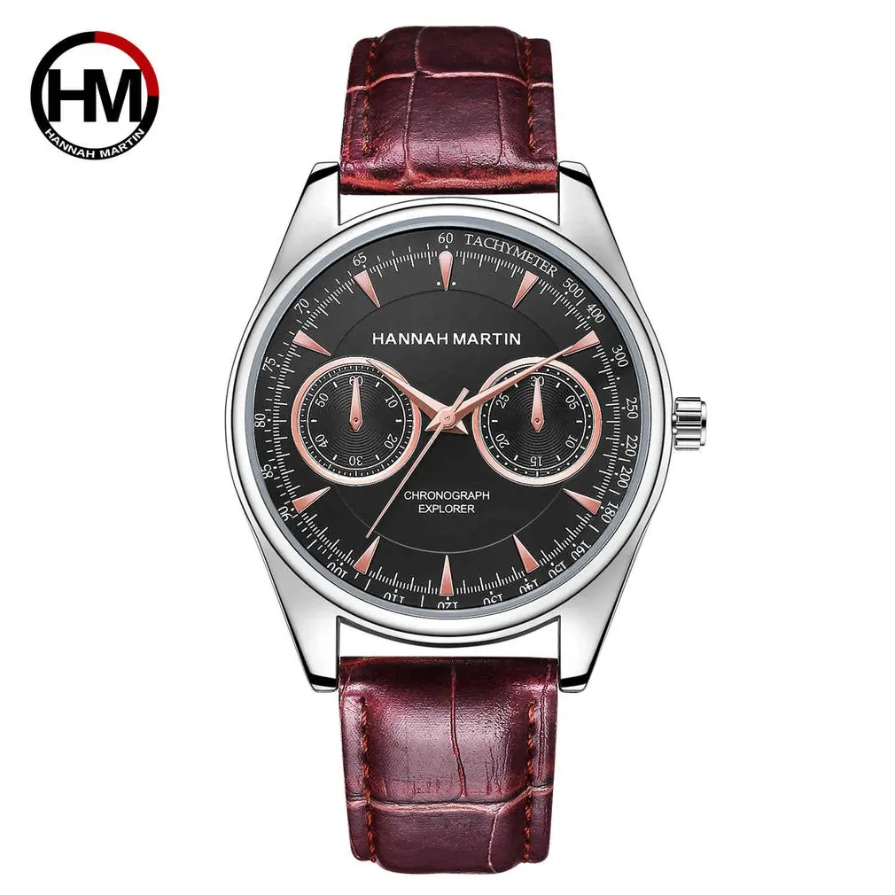 

Men Luxury Leather Quartz Wristwatch Hannah Martin Business Male Wrist Watch HM-KY12 Men's Clock Waterproof Sport Watches