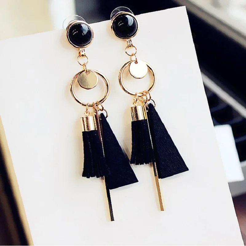 Bohemian Long Statement Tassel Drop Earrings for Women Luxury Resin Beads Tassel Earrings 6 Color Choice Jewelry Gift - Окраска металла: e84-Black