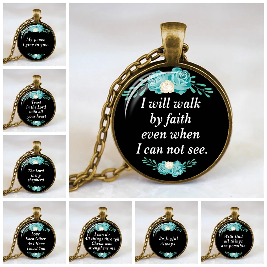 

The Lord Is My Shepherd Bible Verses Necklace Glass Dome Pendant Necklaces Scripture Quote Jewelry Christian Faith Gifts