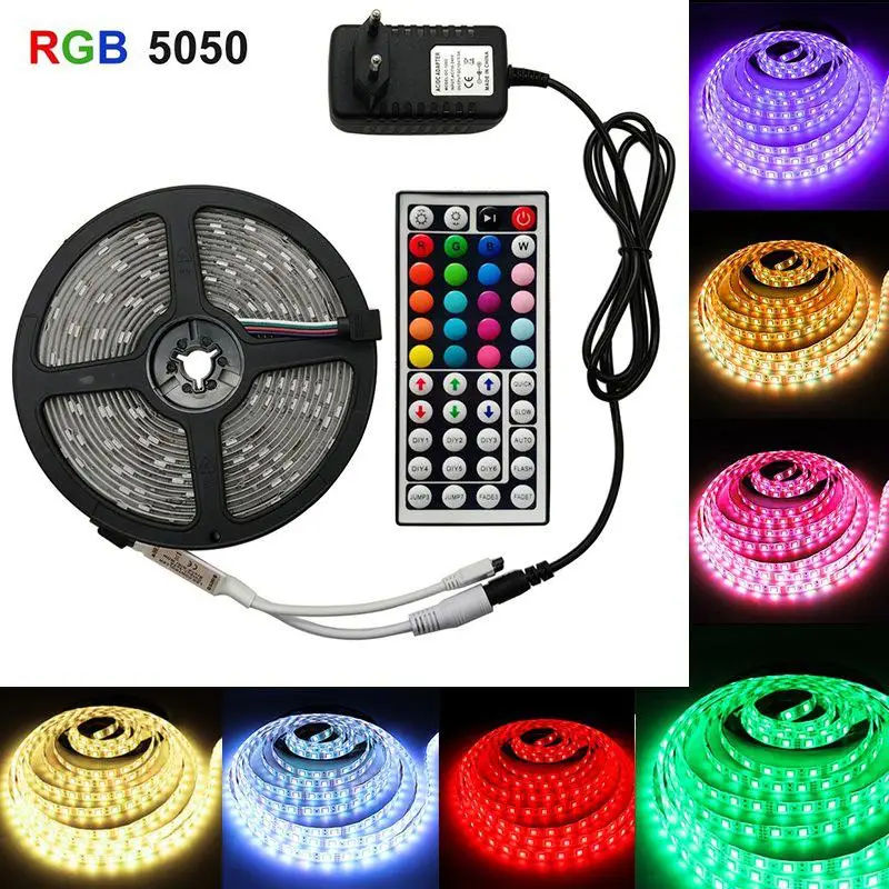 HobbyLane светодиодный 5050 RGB Красочная Мягкая светодиодные полосы света с 44-кнопочном пульте ДУ Управление набор 12 V Высокая яркость низкая Напряжение свет - Испускаемый цвет: waterproof us plug