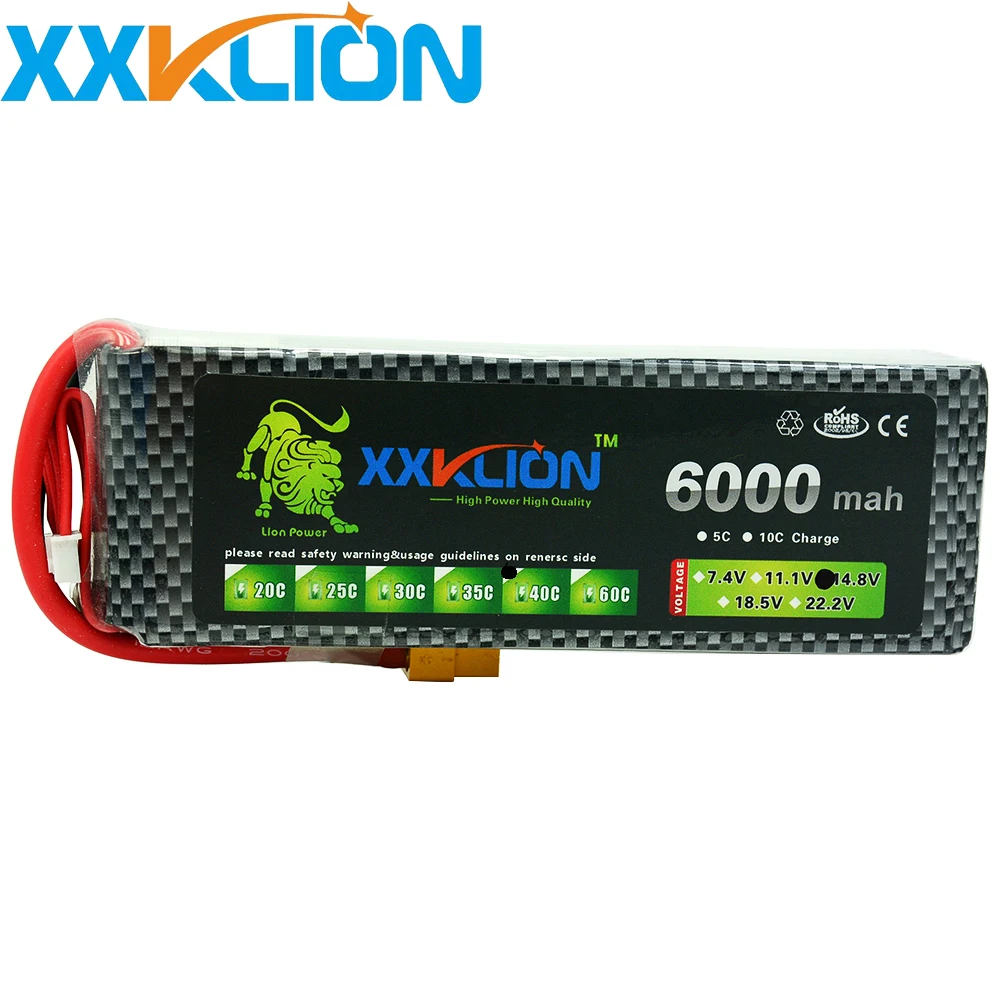 

XXKLION 4S Lipo Battery 14.8V 6000MAH 40C RC Remote Control Helicopter Aerial photography Remote control car Model Battery
