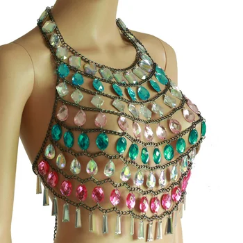 Chran Classic Sequin Bra Halter Cosplay Wear Gypsy Crop Top Sexy Bikini Beach Jewelry Music Festival