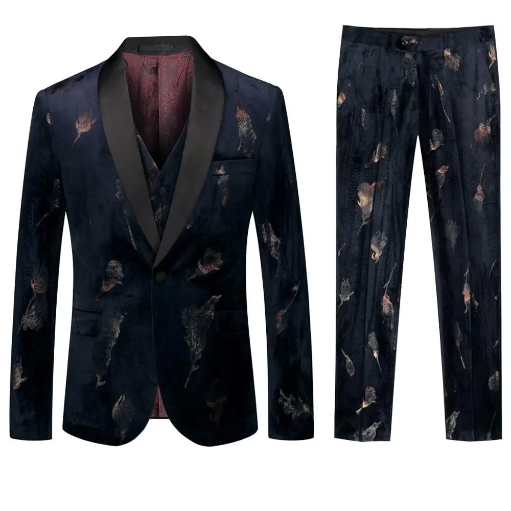 

Mens Luxury Wedding Suits 2019 Italian Design Custom Royal Blue Print Tuxedo Jacket+vest+pants 3 Piece Groom Terno Suits For Men
