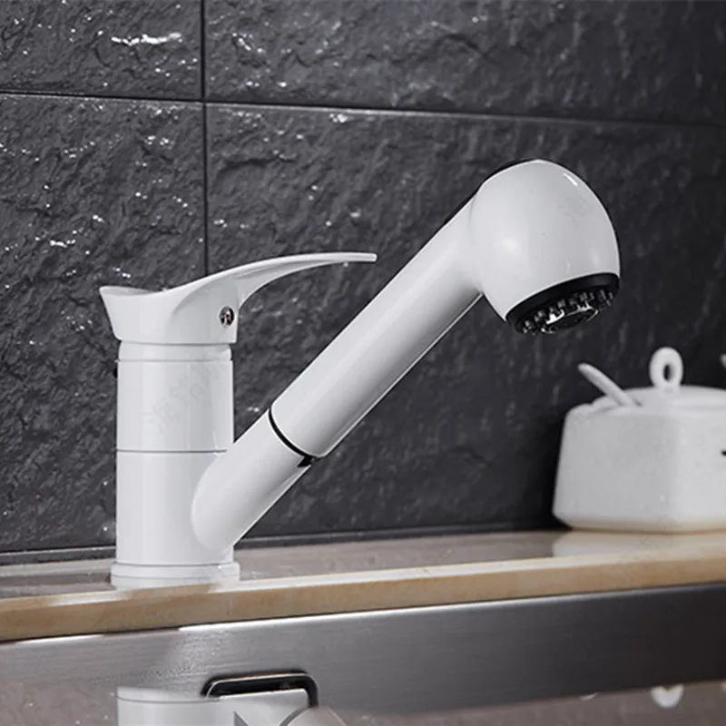 free shipping white paint kitchen sink mixer tap with single handle brass kitchen mixer tap and pull out bathroom basin taps - White Kitchen Sink Taps free shipping white paint kitchen sink mixer tap with single handle brass kitchen mixer tap and pull out bathroom basin taps - White Kitchen Sink Taps