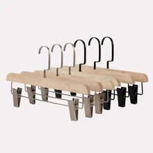 12 Pcs Environmental No Painting Wooden Pants Trousers Hanger with Black/ Matte Clips, Natural Healthy Wood Skirt Bottom Hangers