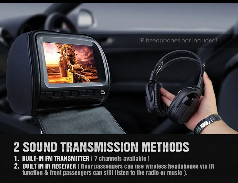 Best one pair 9 inch car headrest DVD player/lcd monitor,with zipper cover,USB/SD,32bit  Game,IR,FM,TV(optional),one DVD +one monitor 4