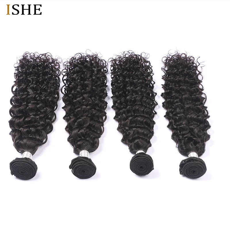 ISHE Brazilian Deep Wave Curly Bundles 100% Human Remy Hair Extension Human Hair 4 Bundles Natural Color 10-28Inch Free Shipping ISHE Brazilian Deep Wave Curly Bundles 100% Human Remy Hair Extension Human Hair 4 Bundles Natural Color 10-28Inch Free Shipping