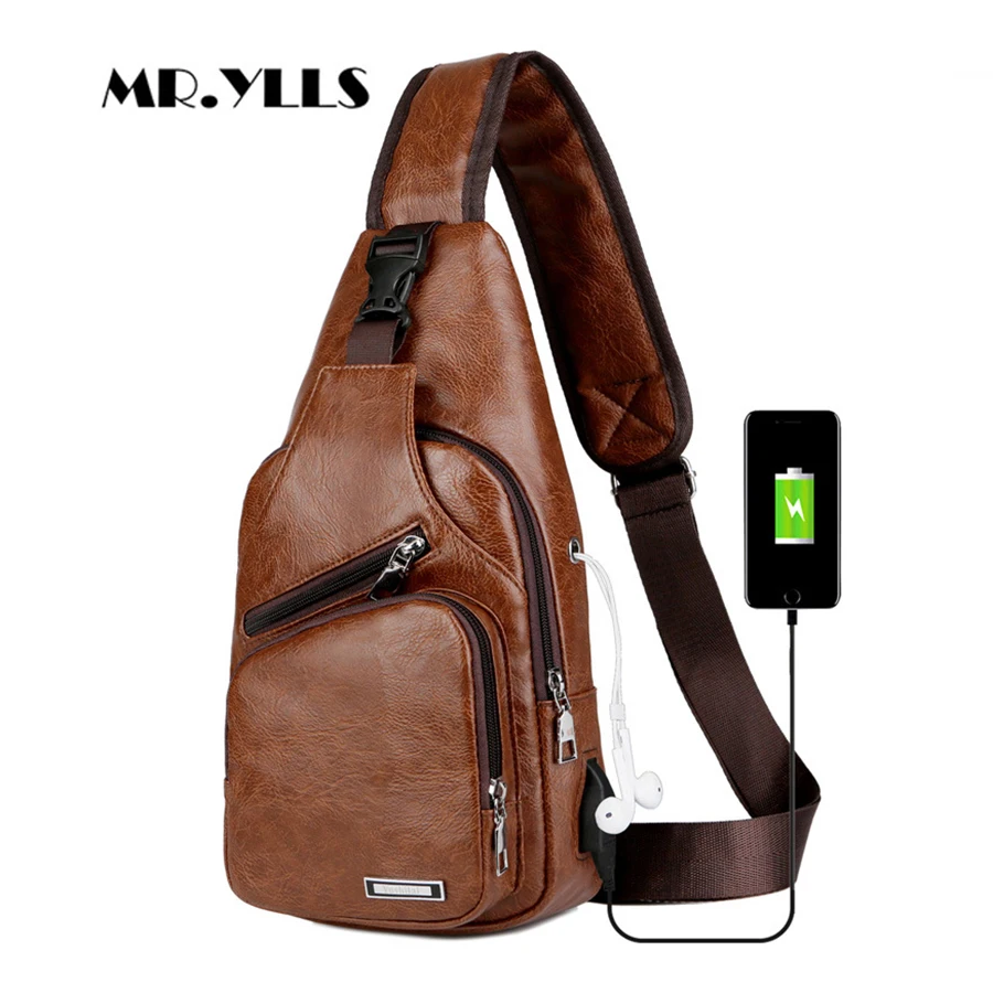 USB Charging Men Messenger Bags Anti thief Men Chest Bags PU Leather