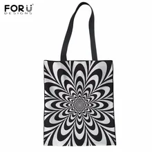 FORUDESIGNS/черно-белое строки печати женские Многоразовые Складная сумка для похода в магазин Пейсли дизайн хлопок Бакалея спальные мешки из переработанного материала сумка Eco