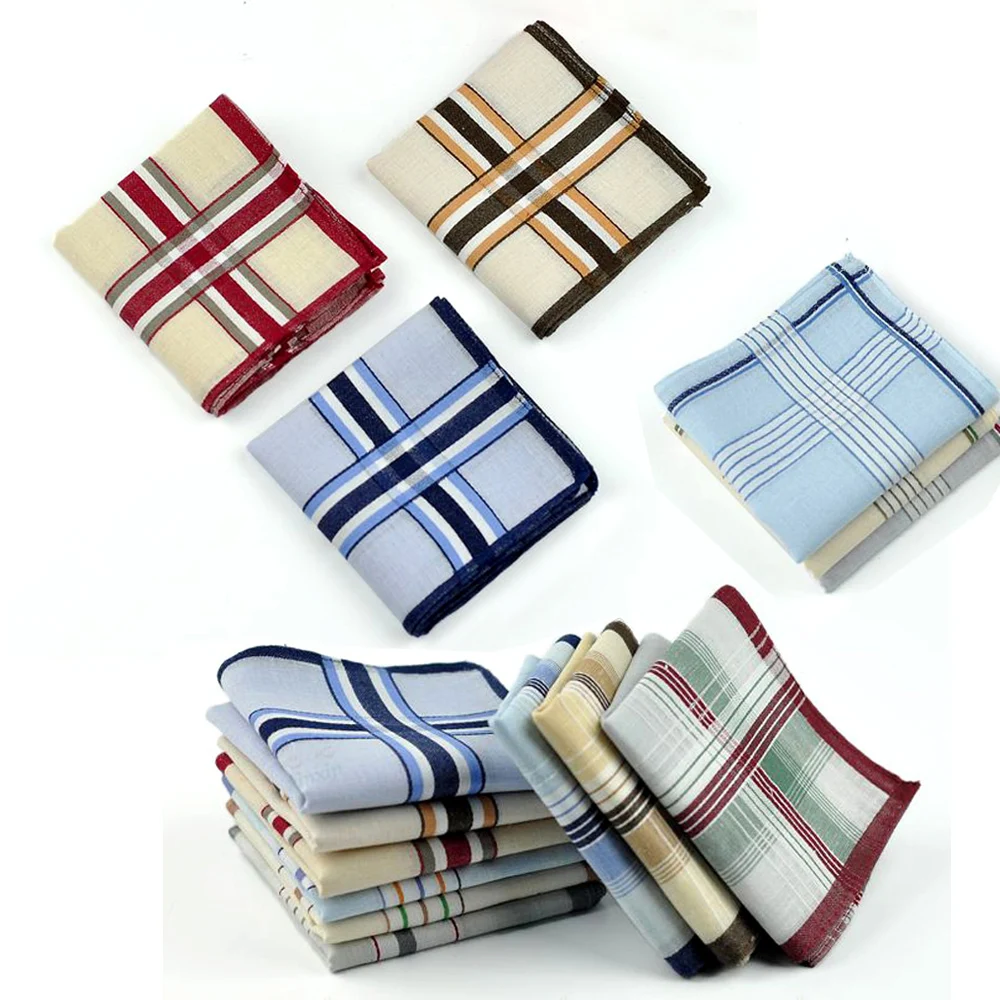 24pcs/lot New Plaid Stripe Unisex Wedding handkerchiefs cotton men
