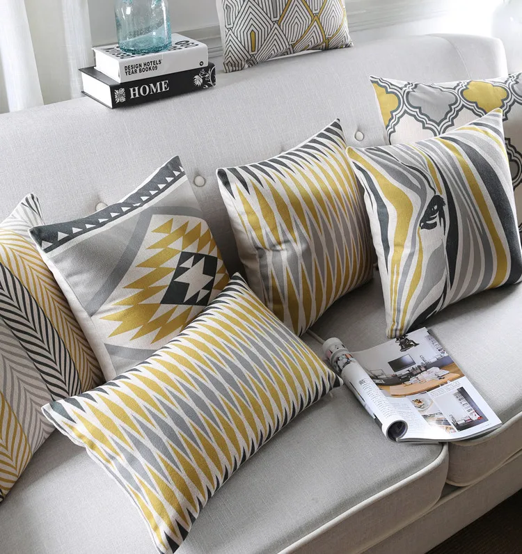 Наволочки для подушек в скандинавском стиле, декоративные геометрические наволочки для подушек, наволочки для подушек в стиле зебры, желтый и серый цвета
