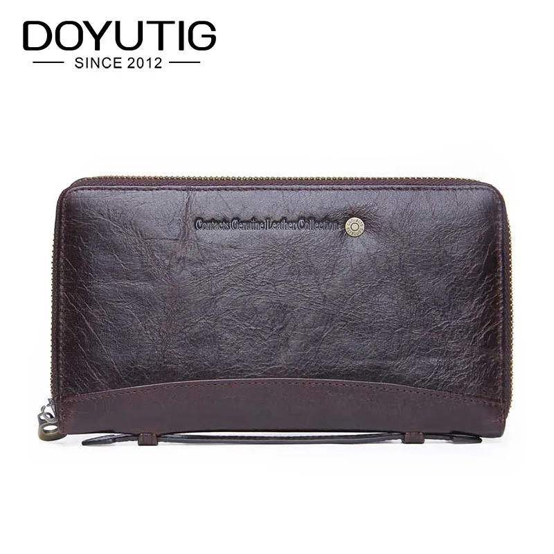 

DOYUTIG Dress Style Men Real Cow Leather Clutch Bag For Business Male Brown Big Money Purse&Card Bags Antique Day Clutches B039