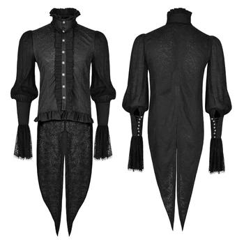 

Gothic Punk Men Long Dovetail Tuxedo Shirts New Arrvials Steampunk Long Sleeves Shirt Black Blouses With Stand Collar Sizes 4XL