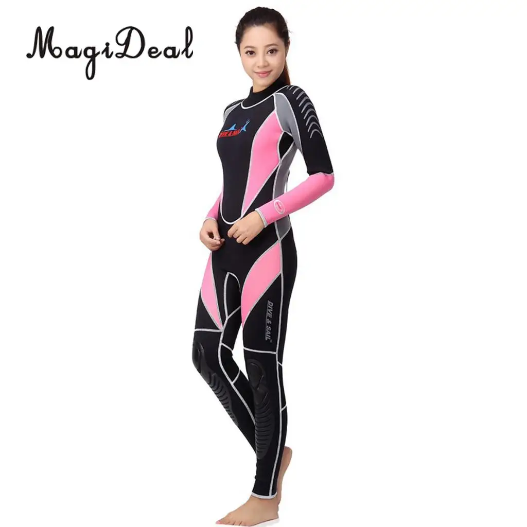 3 мм неопреновый мужской женский костюм для серфинга/сноркеля/подводного плавания/водного спорта Дайвинг теплый костюм гидрокостюм купальники и молния сзади с длинным рукавом S/M/L/XL - Цвет: L Pink for Women
