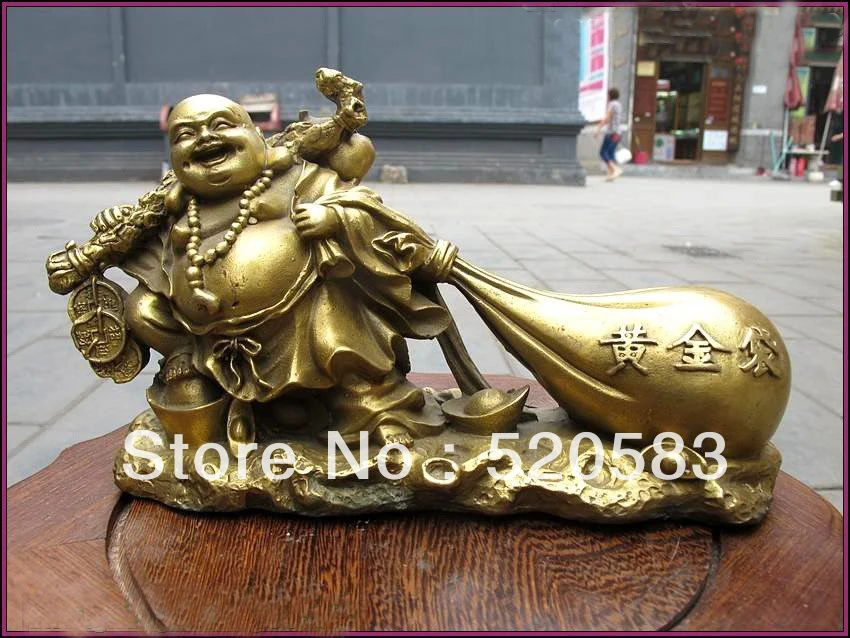

Chinese Buddhism pure Brass "Happy gold Money bag "arhat Maitreya Buddha statue