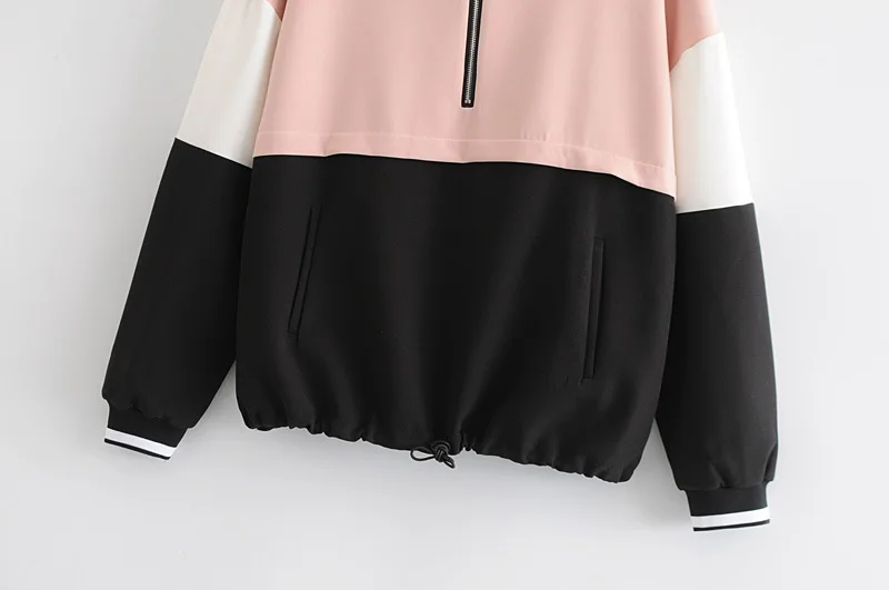 New Spring and summer European and American style hooded long-sleeved zipper color matching hem drawstring pullover Sweatershirt New Spring and summer European and American style hooded long-sleeved zipper color matching hem drawstring pullover Sweatershirt
