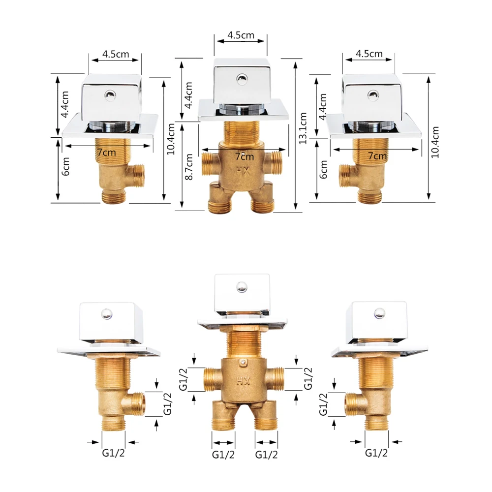 Square Bathtub Tap Brass Switch Control Valve For Bathtub Faucet Shower Mixer Faucet Tap For Baths Cascade Waterfall Diverter 4