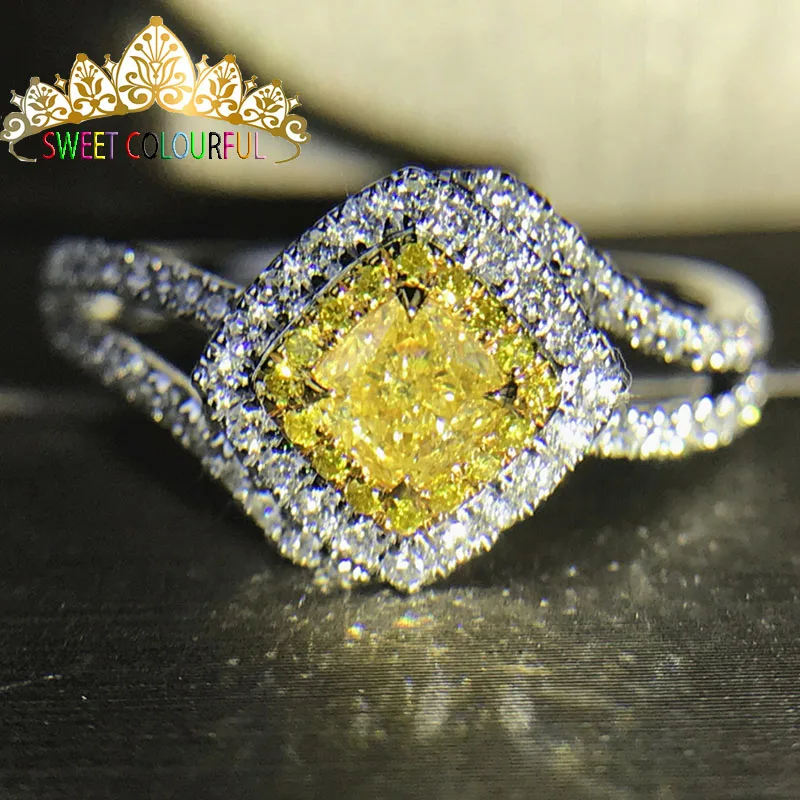 Свадебное желтое Moissanite кольцо с настоящим бриллиантом 18 K 750 золото D Цвет VVS MO-0015 имеют сертификат