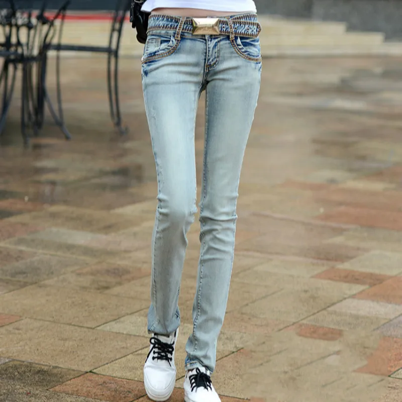 

2018 autumn and winter new plus size cotton female women girls elastic skinny low waist pencil pants jeans clothing clothes