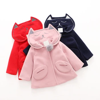 

2017 Spring Autumn Turn Down Collar Outerwear For Girls Cartoon Cat Printed Kids Winter Coat Thicken Warm Solid Girls Jackets