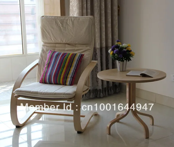 ikea style wooden relax chair leisure chair bentwood fream fabric cushionin Living Room Chairs