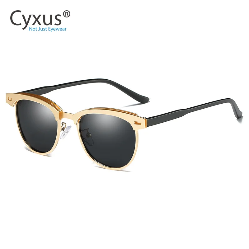 Cyxus модные поляризационные полуобода ретро UV400 Солнцезащитные очки для женщин/мужчин-1911 - Цвет линз: Серый