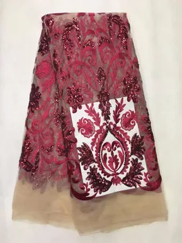 

on sale S-83125 bridal embroidery french lace fabric with sequins nice flower tulle mesh lace fabric for party dress