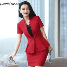 Модная Темпераментная Женская юбка костюм элегантный официального стиля с коротким рукавом рябь Блейзер и юбка офисные женские большие размеры