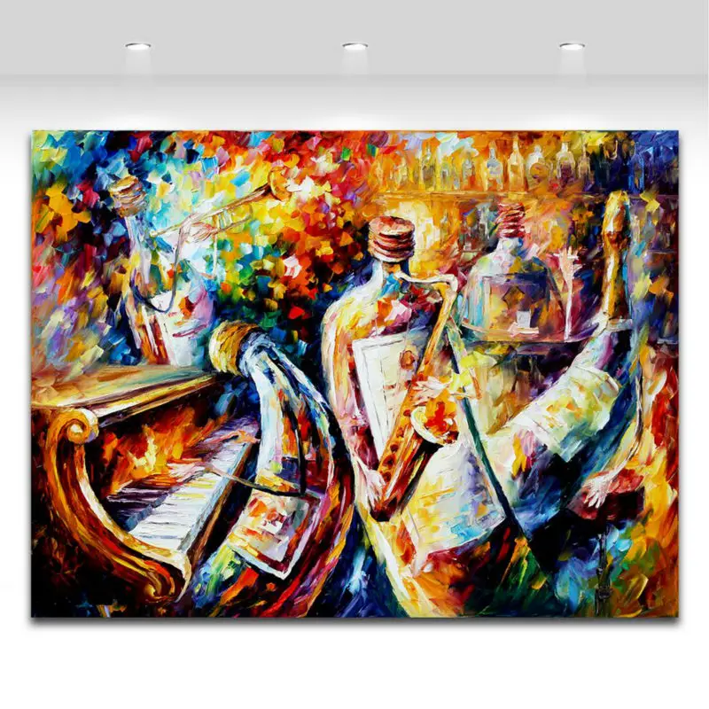 Палитра ножей напечатанная на холсте картина бутылка Джаз музыка карнавал Настенная картина для дома кафе бар украшение дома - Цвет: 5008