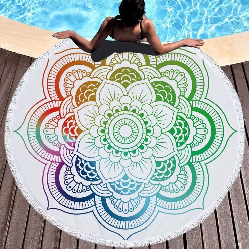 

XC USHIO 2019 Mandala Round Beach Towel With Tassel 450g Microfiber Absorbent Mat Bedspread Tapestry Blanket Swimming Bath Towel