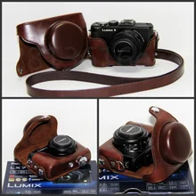 Из искусственной кожи Камера сумка жесткий чехол Половина Чехол для Panasonic Lumix DMC-LX7 LX7 LX5 LX3 LX-7 LX-5 LX-3 Камера с плеча ремень