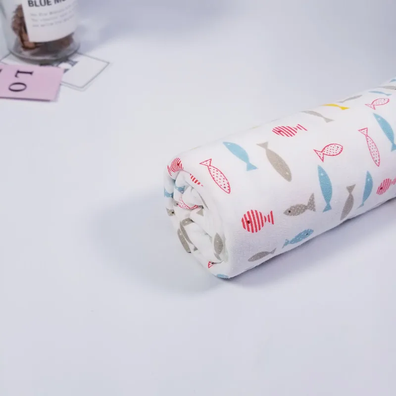

50x40cm Printed Fish 100% Cotton Jersey Fabric for DIY baby clothes, bibs, coated, bed sheets cotton Knitted cloth