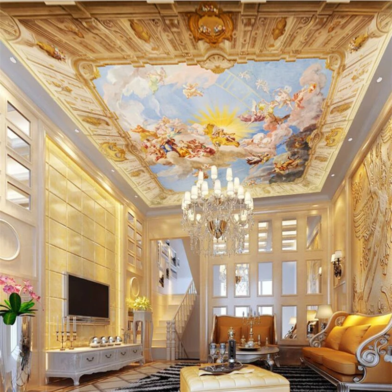 Us 8 4 44 Off Wellyu Custom Wallpaper 3d European Integrated Ceiling Fresco Zenith Painting Church Oboi Background Papel De Pared 3d Wallpaper In