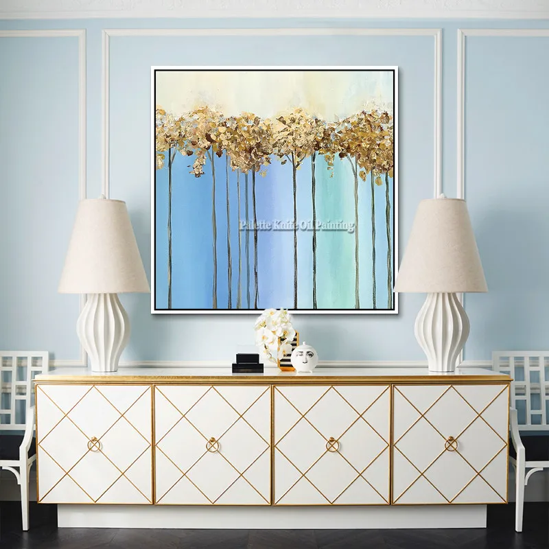 Canvas painting cuadros decoration Wall art Pictures for living room home decor Hand blue gold oil painted modern abstract87