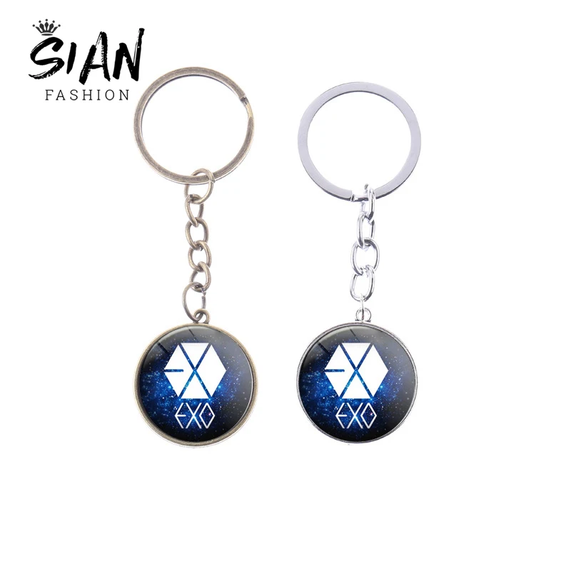 

SIAN KPOP EXO Keychain Bag Charm Trendy Logo 3D Printed Glass Cabochon Key Chain Holder Superstar Peripheral Jewelry Accessories