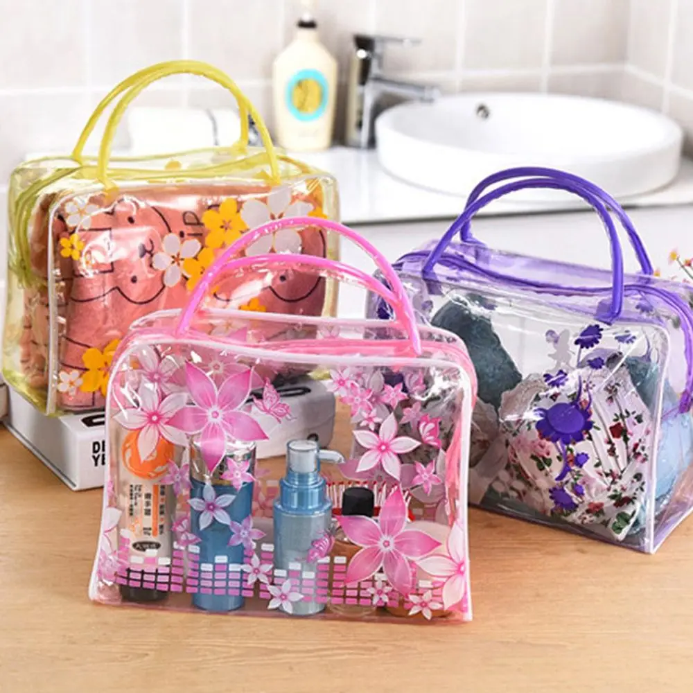 

New Portable Travel Makeup Pouch Clear PVC Flower Waterproof Makeup Toiletry Travel Wash Waterproof Transparent Cosmetic Bag