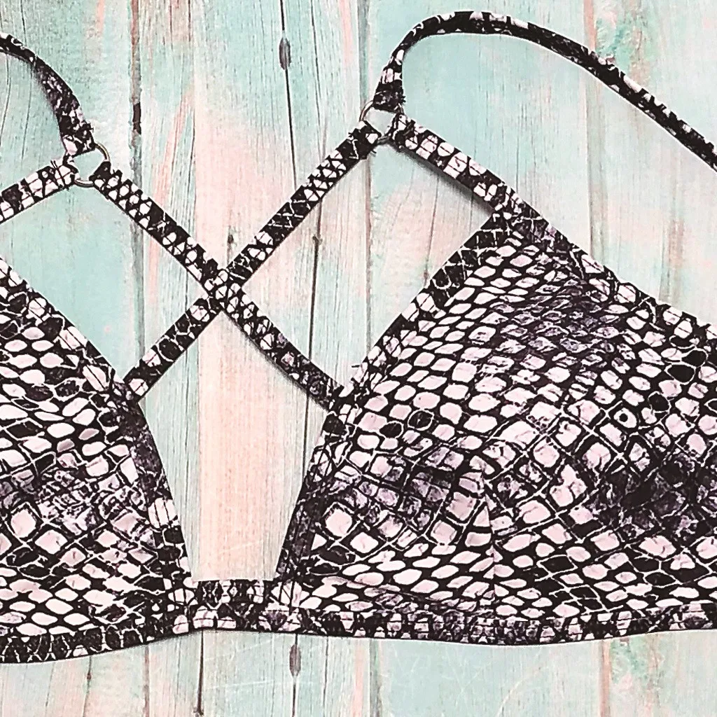 Women Serpentine Printing Bikini Set Two Piece Sexy Snake Print Swimsuit Push Up Padded Bikini Swimwear Summer Beach Suit #A