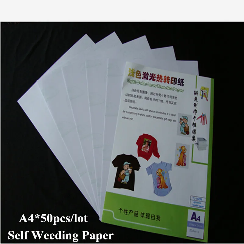 

(A4*50pcs) Self Weeding Paper Laser Heat Transfer Printing Paper For Textil Light Color 8.3*11.7 inch Thermal Transfers TL-150M