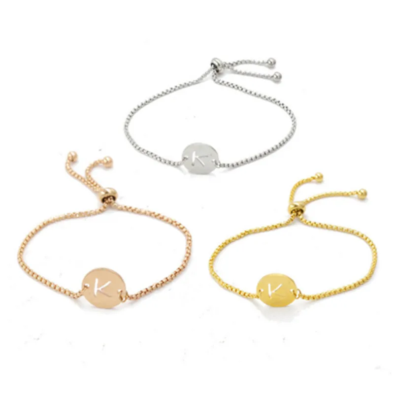 

Stainless Steel 26 Initial Letter A-Z Alphabet Bracelets & Bangles Women Adjustable Name Chain Link Bracelets For Couple Gifts