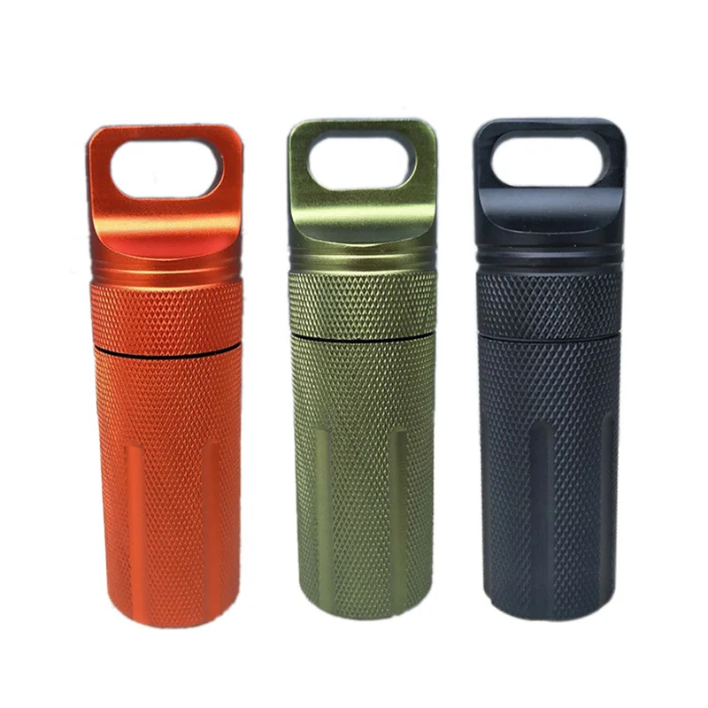 

CNC Metal Waterproof Storage tank Bottle Emergency Medicine Aluminum Alloy Sealed Can Bottles Keychain EDC Survival Equipment